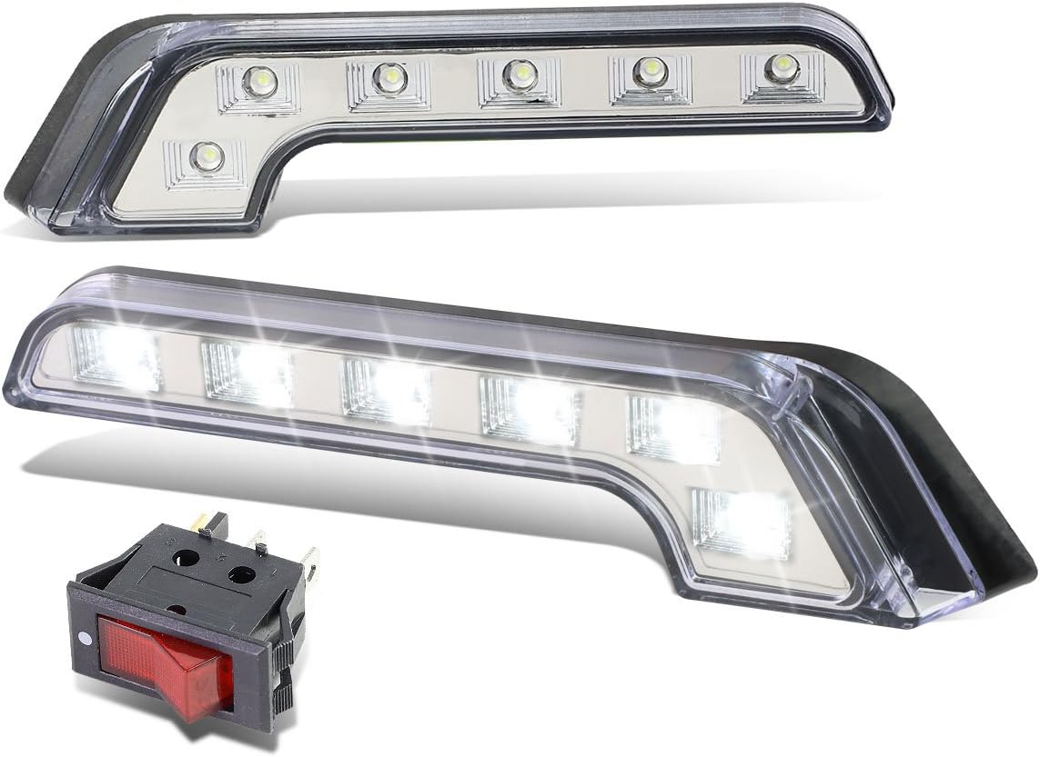 Auto Dynasty Universal L-Shape 6 LED Front Bumper Exterior Accent Light/Grille Fog Light/Lamp/bar + Switch (Clear Lens)