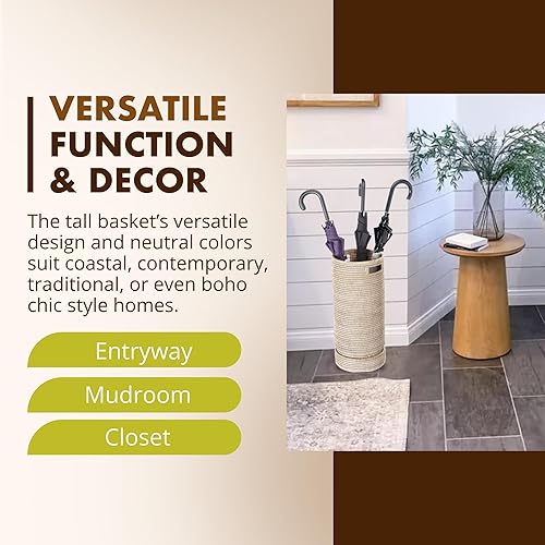 Miniatura 3 de KOUBOO La Jolla - Soporte para paraguas de ratán, hecho a mano, blanco lavado, soporte para paraguas, resistente, bastones, entrada, vestíbulo,