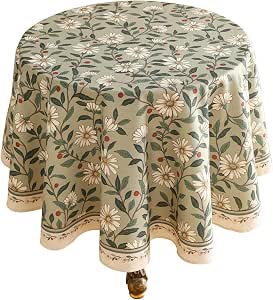 ISAENNE Yellow Round Tablecloth - 55 Inch Diameter Cotton Linen Blend, Heavy Duty For Dining & Parties
