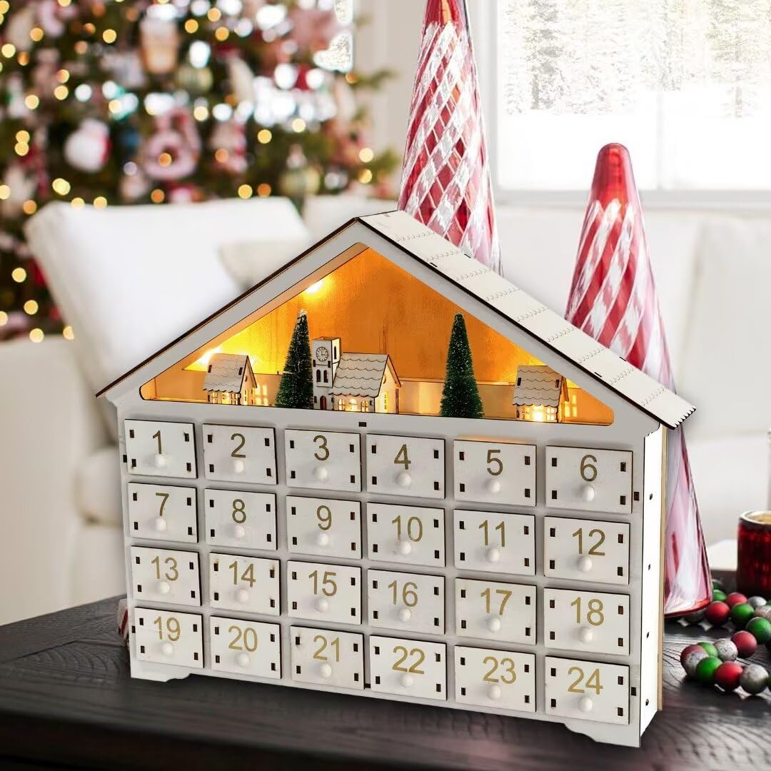木製クリスマスLEDアドベントカレンダー24段クリスマスデコレーション
