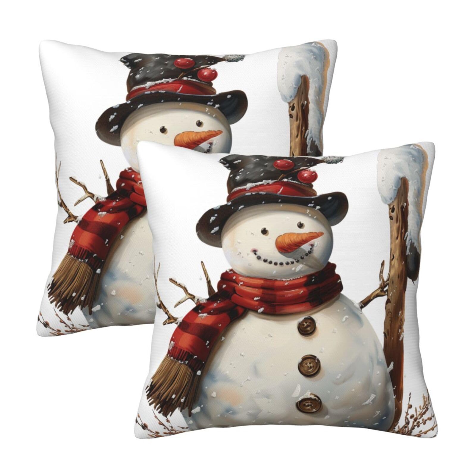 kkvhhyuo Snowman Print Print Pillow Covers Set of 2, Square Decorative Cushion Covers with Hidden Zipper, Throw Pillow Cases for Living Room Sofa Bed Chair, 50x50 cm