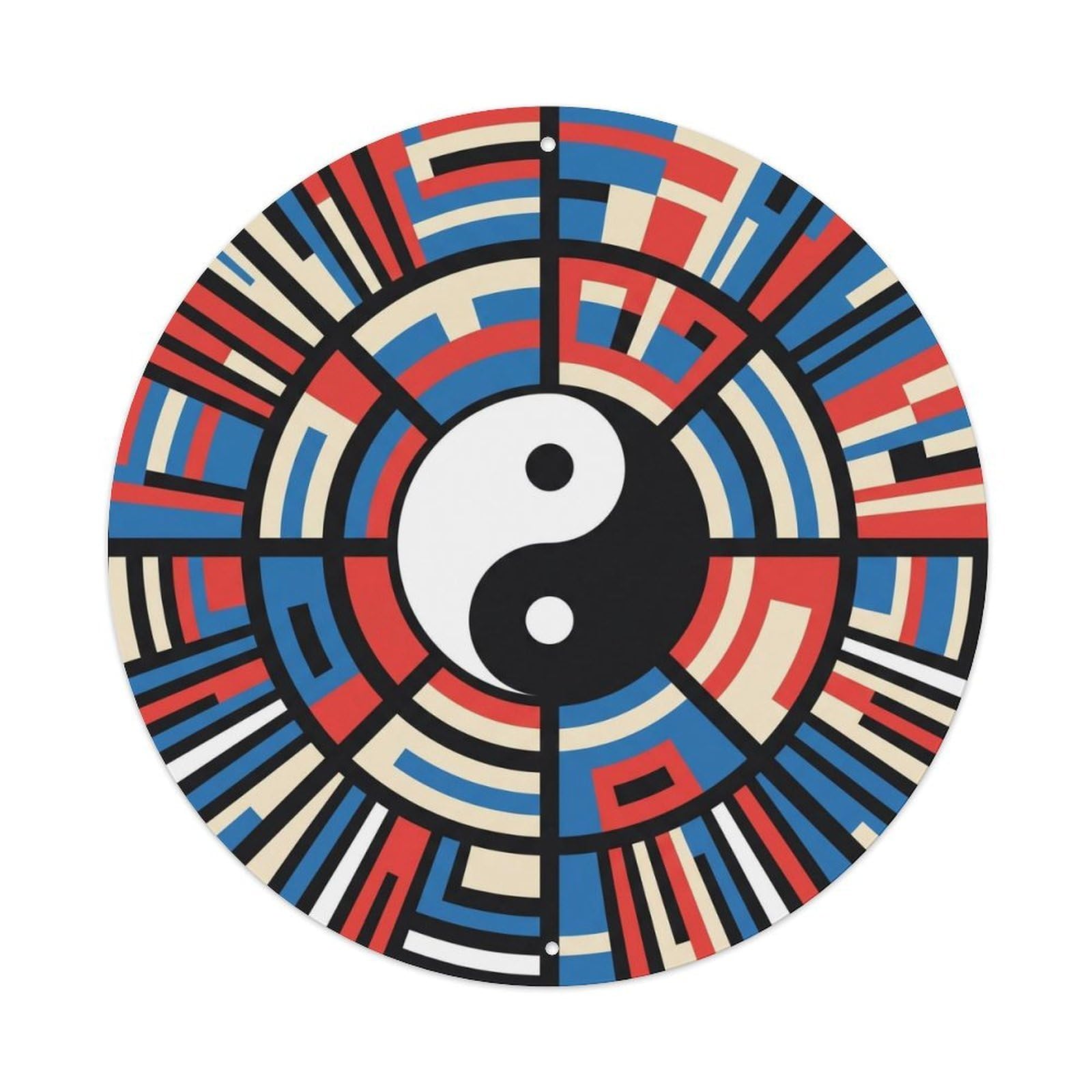 Tai Chi Yin Yang Four Symbols Taoist Sacred Geometry Metal Tin Sign Plaque Wall Decor for Cafe, Man Cave, Club Bar, Office, Home Garden Round Metal Poster 8x8Inch