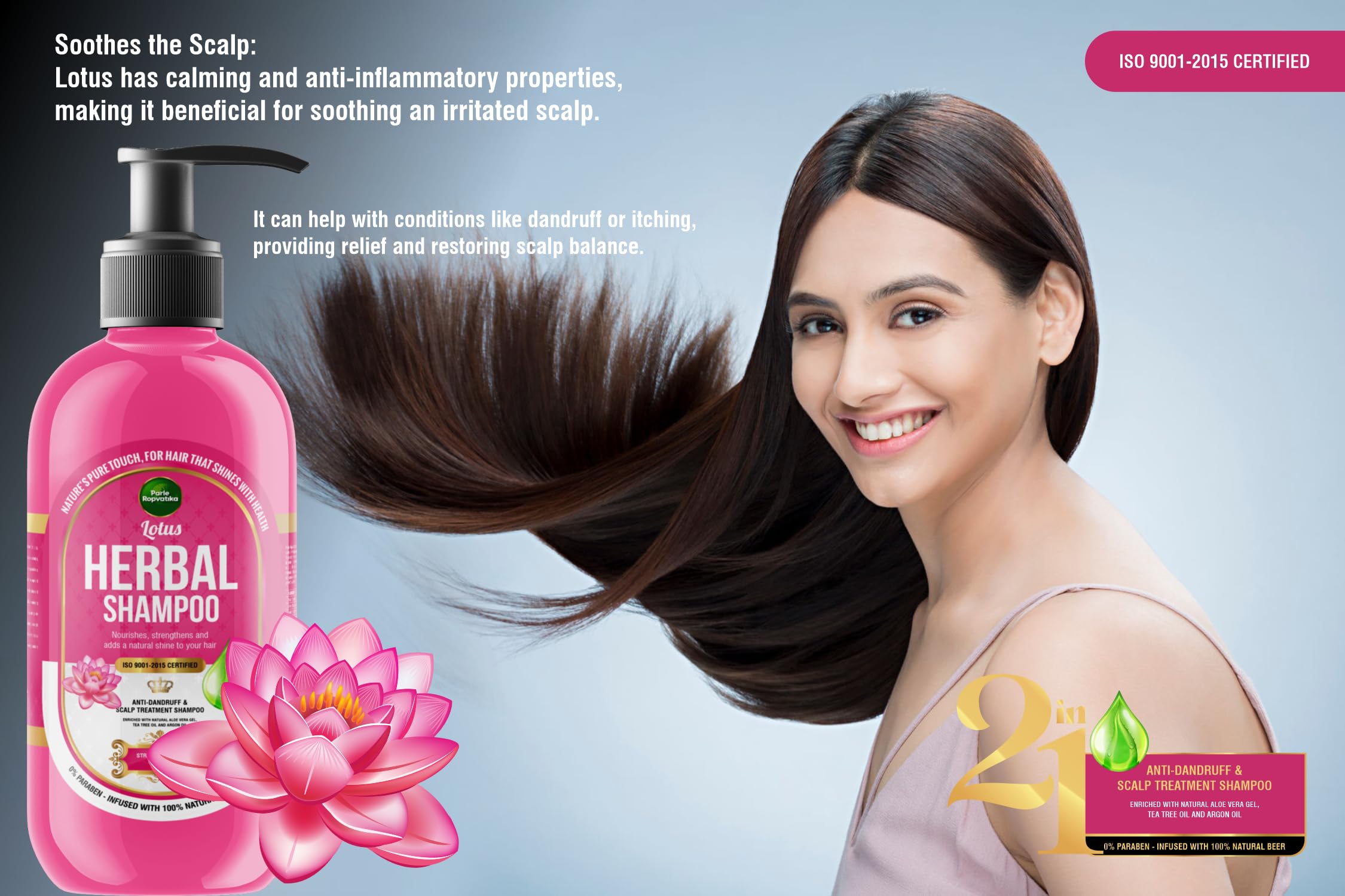 Parle Ropvatika 5 Liter Lotus Herbal Shampoo, Anti-Dandruff, Hair Fall Control and Scalp Treatment with Natural Ingredients, Tea Tree Oil, Aloevara and Argan Oil, for Men Woman (Lotus 5 Liter) 3