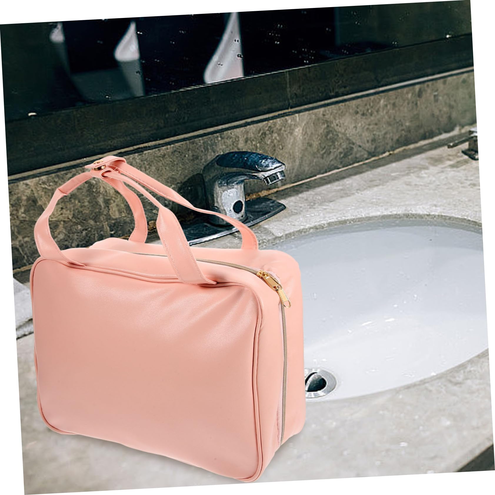 Borsa Toilette da Viaggio Rosa in Pu Manico, a Scomparti | Design Sospeso, Grande Capacità, Tasche Multiple, Organizer Multiuso per Travel e Outdoor