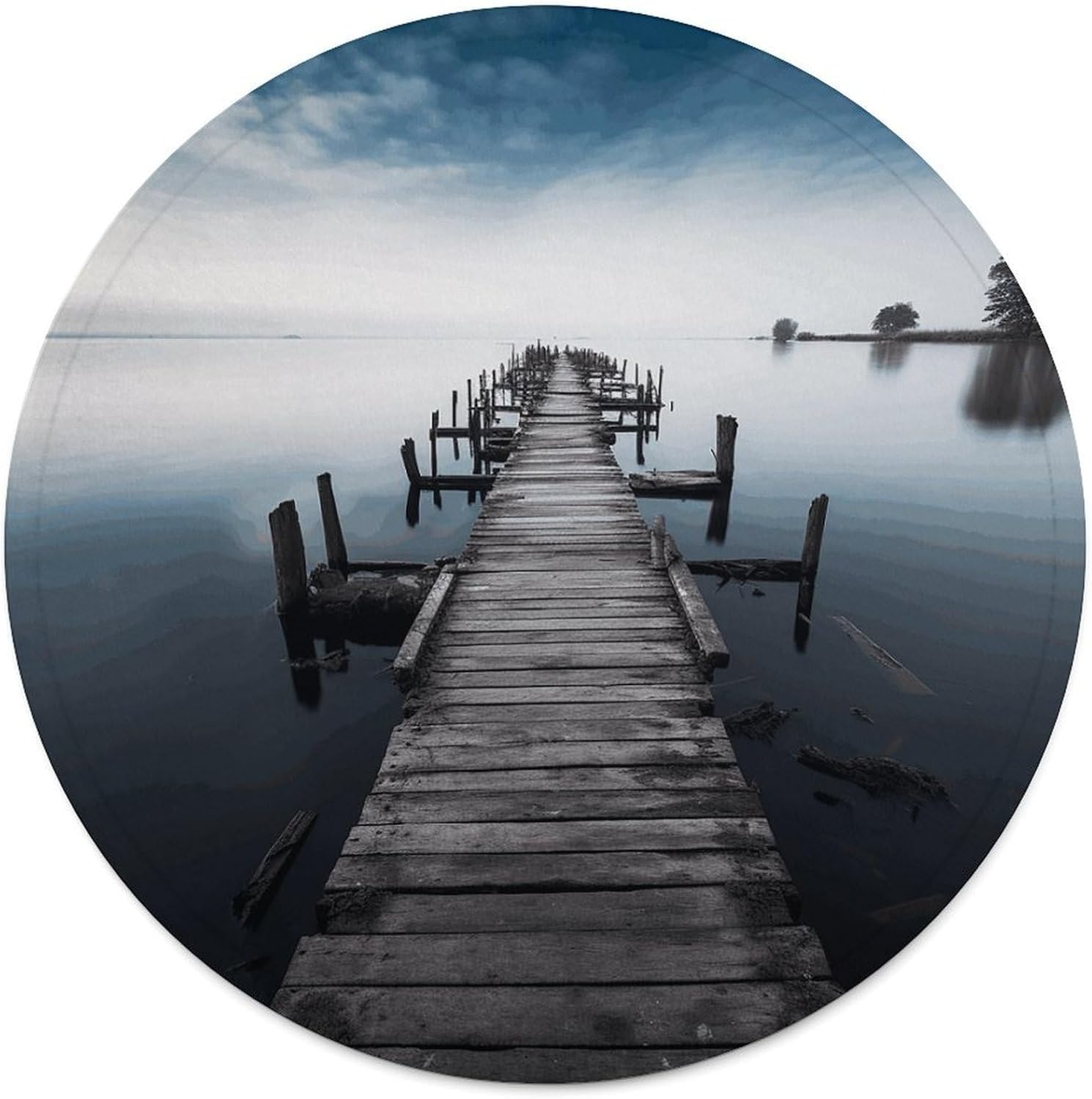 Old Wood Pier Above Calm Water Blanket Round Beach Tapestry Flannel Round Tablecloth Boho Beach Blanket Home Decor Indie Rug Comfortable Yoga Mat for Multi Scenario Usage