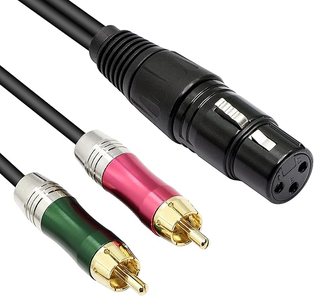 GELRHONR XLR to Dual RCA Y Splitter Audio Cable,Unbalanced 3 Pin XLR Female to Dual RCA Male Cable Wire Cord Gold-plated Connector for Speaker Microphone- 0.3M/1Ft