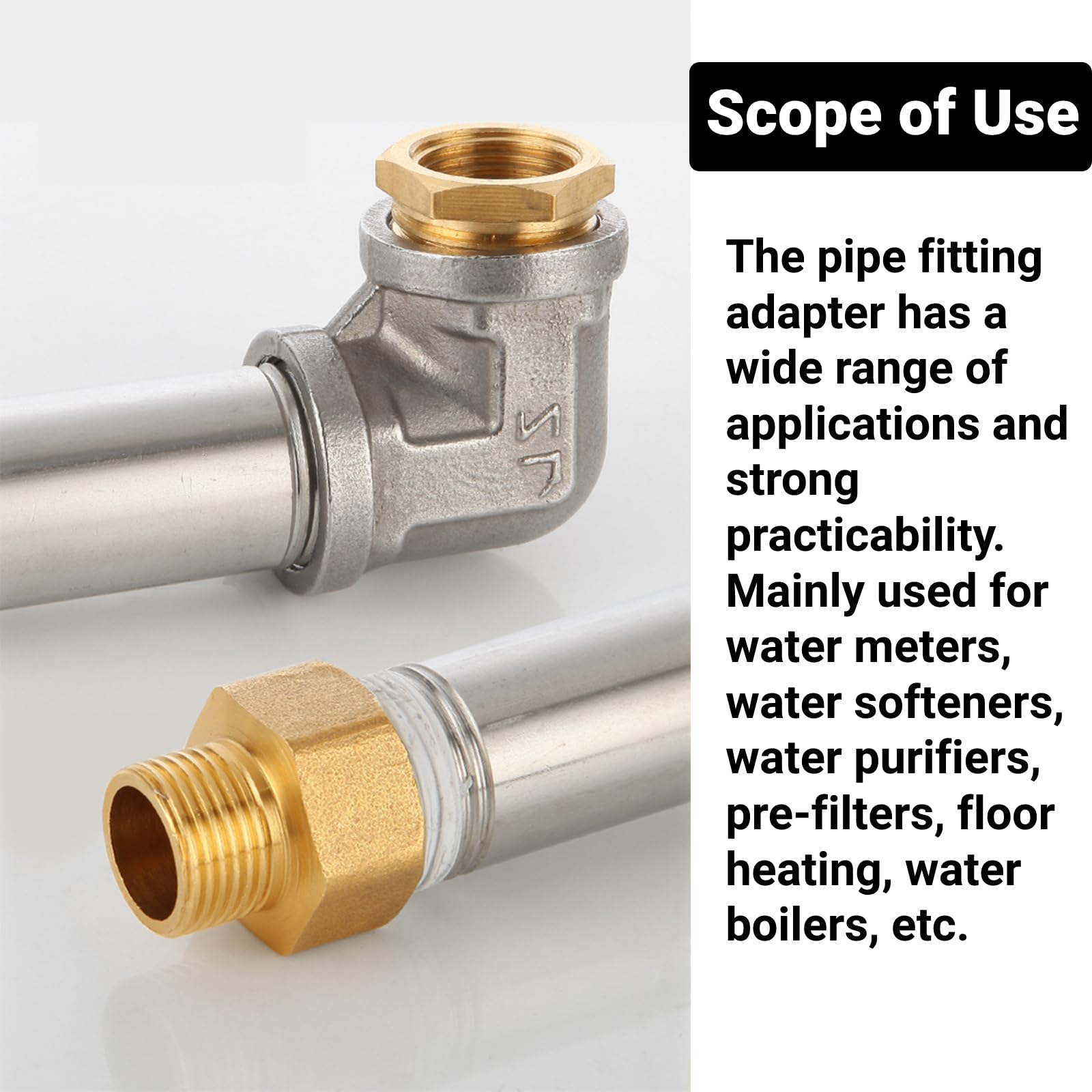 Pipe Adapter 22mm to 15mm Brass Reducer, Hex Bushing Reducer Adapter 1/2 Male to 3/4 Female Thread Adapter, for Water Meters - Image 4