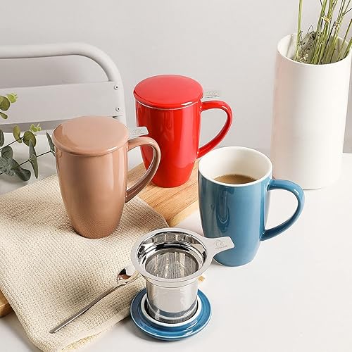 Miniatura 6 de Sweejar Taza de té de porcelana con infusor y tapa, tetera con filtro, máquina de té para hojas sueltas, 16 onzas líquidas para té, café, leche,