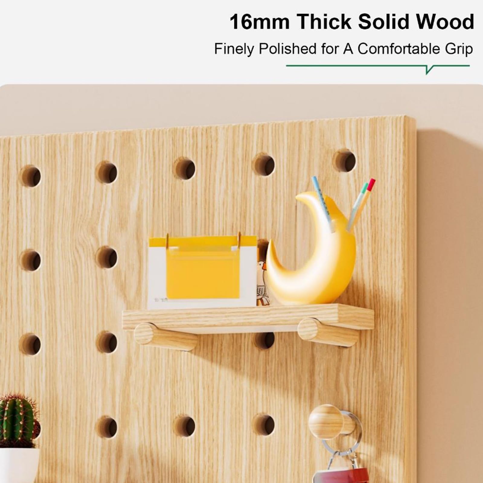 Wand-Organizer aus Holz Stecktafel, Pegboard mit Schwebenden Regalen und Holzstäben, Ausstellungsstand für Eingang, Wohnzimmer, Büro(White)