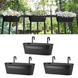 Dahey 3 Pcs Metal Hanging Flower Pots for Railing Fence Outdoor Planter 15.7 Inch Hanging Bucket Pots Countryside Window Flower Plant Holder with Detachable Hooks for Garden Yard Home Decor,Black
