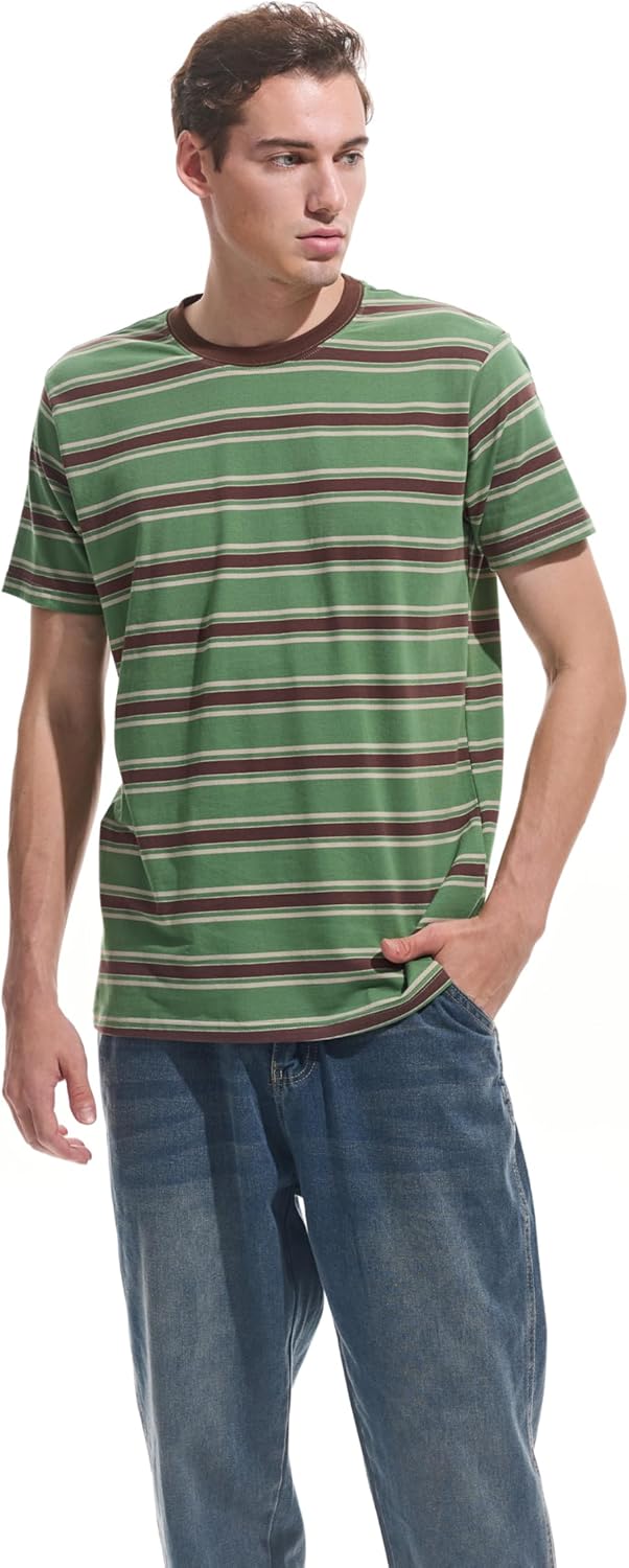 VEIISAR Men's Crewneck Striped T-Shirt Soft Elastic Cotton Tees - Image 3