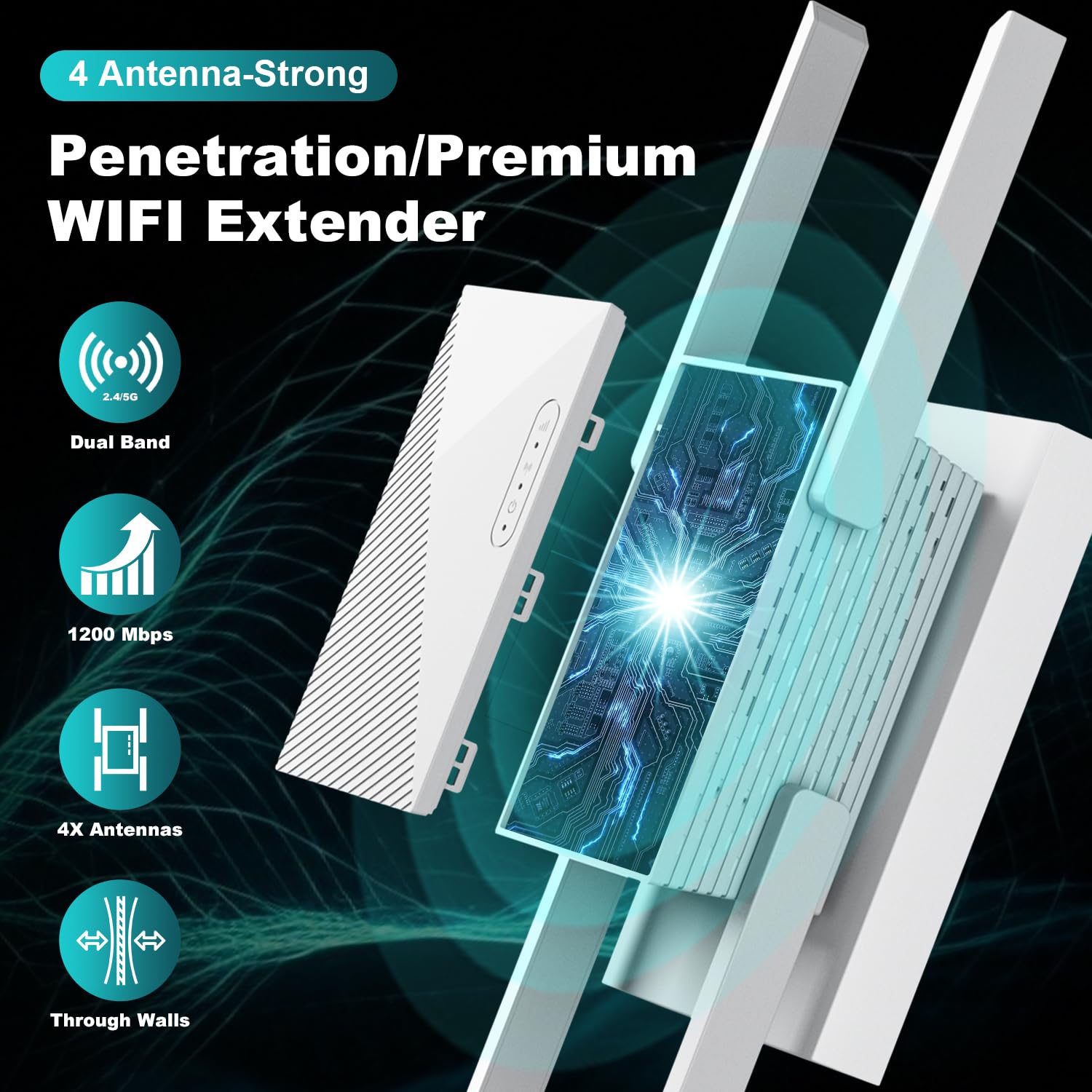 HparIIeqes WiFi Extender Signal Booster, WiFi Extender AC1200Mbps Dual Band (5.8GHz/2.4GHz), WiFi Booster with Ethernet Port for Home Covers up to 10000 Sq. ft, Compatible with More Devices (White) in use