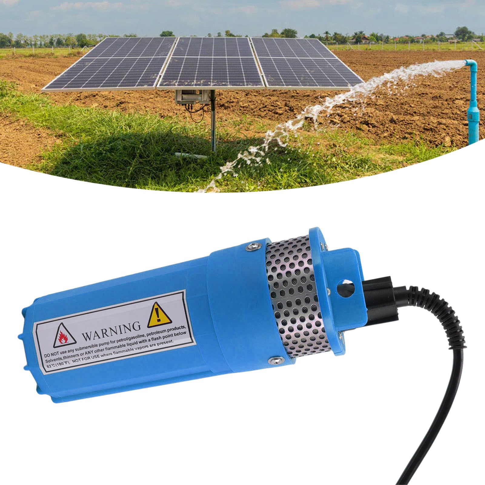 Bomba de Agua Sumergible Solar Bomba de Agua de Pozo Profundo Resistente y Resistente para Estanque de Riego DC 24 V para Potable de Ganado, Riego, Intercambio de de Estanque (plástico 10,4