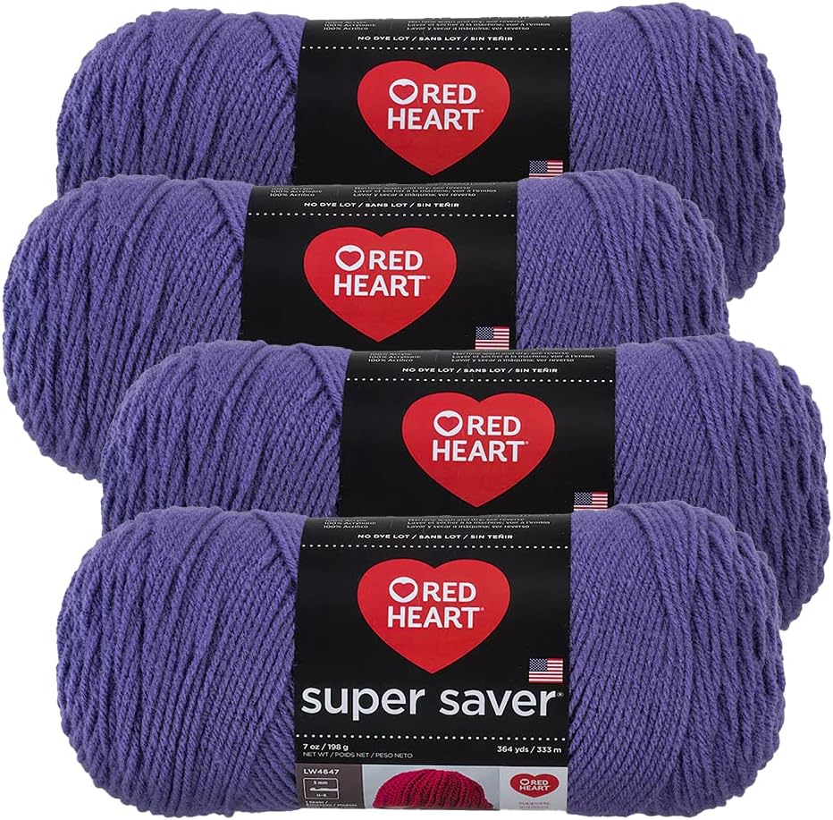 Red Heart Super Saver Yarn (4-Pack of 7oz Skeins) (Lavender)