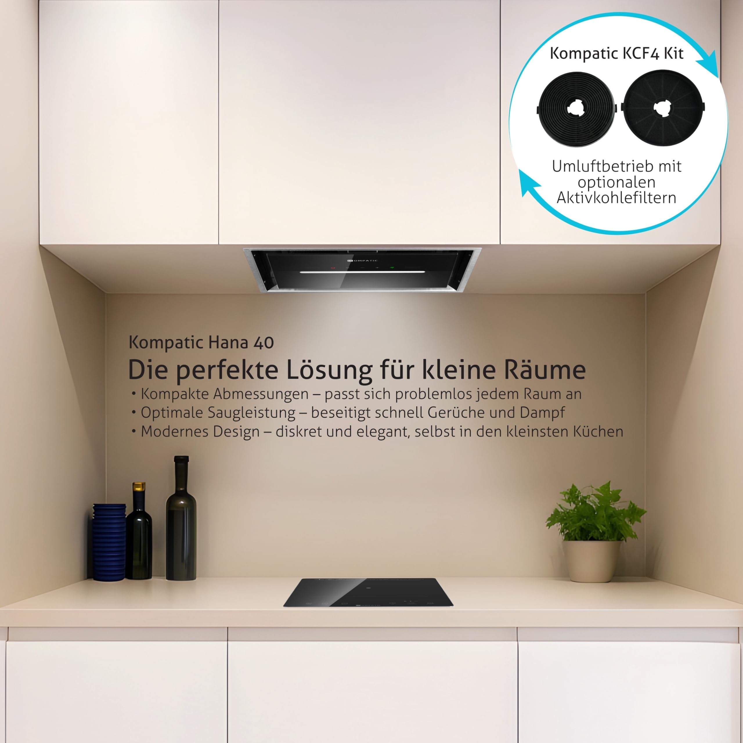 HANA 40 KPHN40BIS Einbau Dunstabzugshaube, A++, 40 cm, 450 m³/h, Gestensteuerung, Touch, Fernbedienung, Dimmbare LED, 3 Geschwindigkeiten + Boost