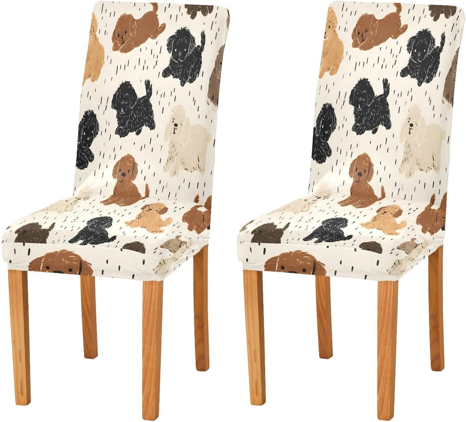 ALAZA Chair Covers for Dining Room, Polka Dot Dog Pattern Stretch Chair Cover Sets Chair Protector Removable Washable for Ktichen Restaurant Hotel