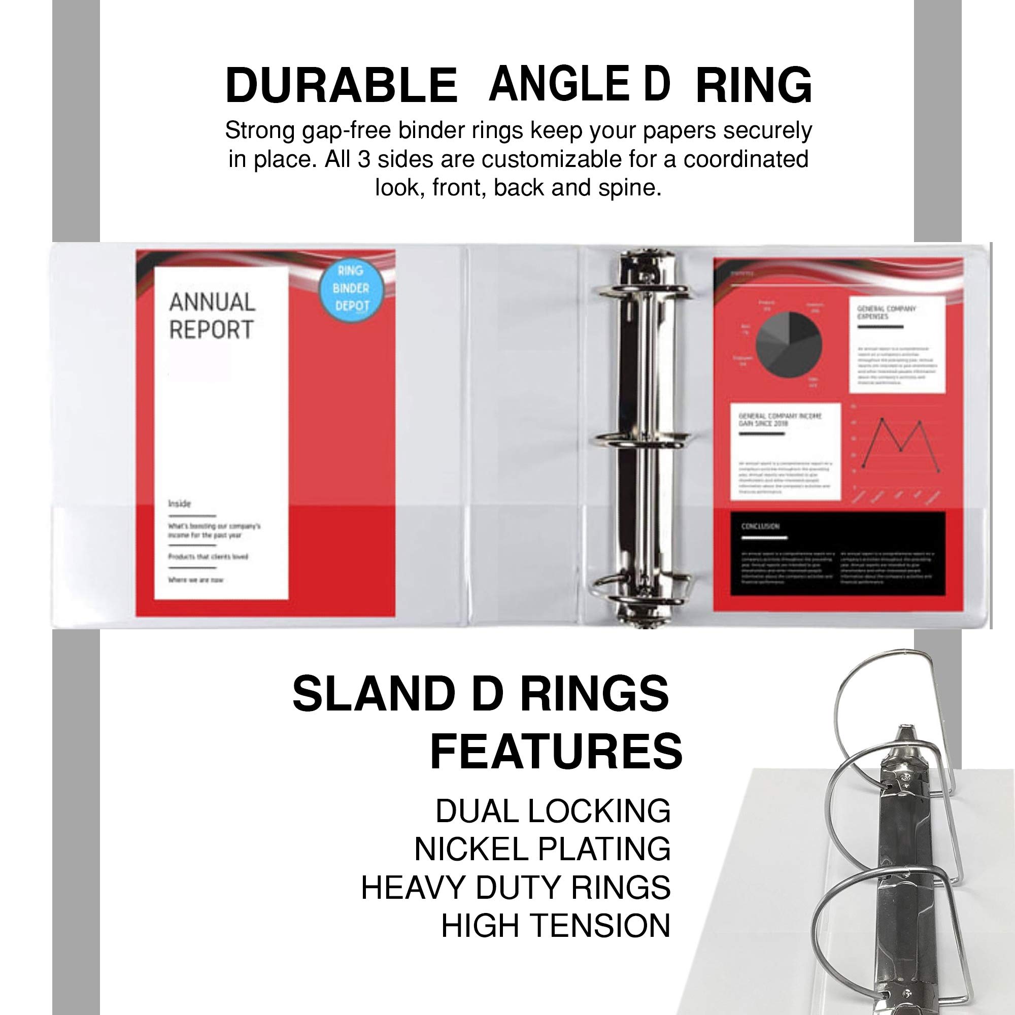 3-Ring-Ordner, 7,6 cm, professionelle schräge D-Ringe, Präsentationsmappe für Standard-Seiten mit Innentaschen, anpassbare Klarsicht, weißes Binder (6 Stück)