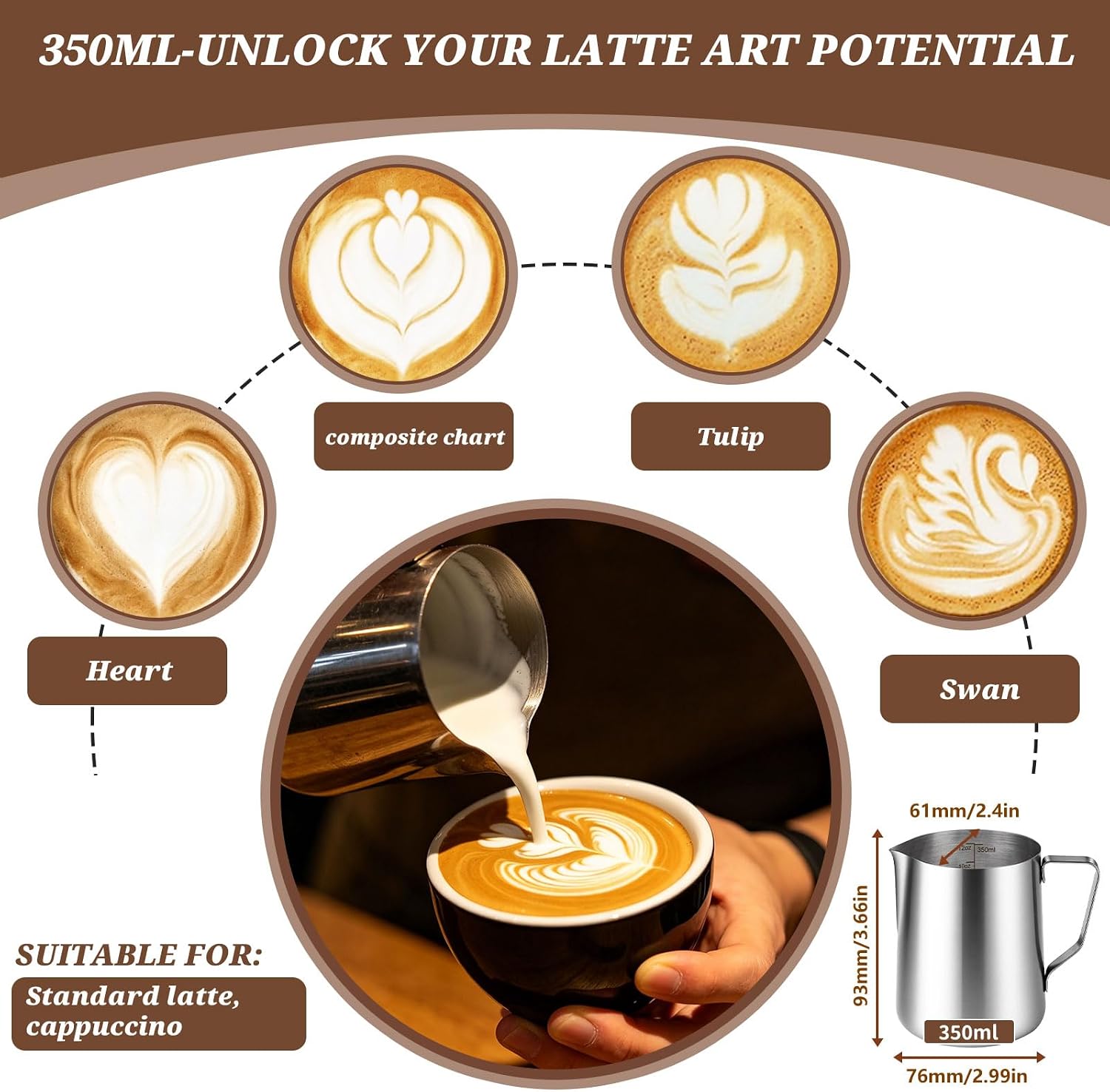 Milk Forther Cup for Coffee Cappuccino Latte Art(4,350ml/12 oz)