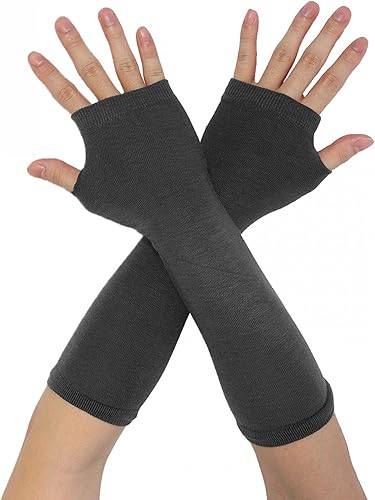 uxcell Guantes largos elásticos de punto para mujer diseño de corazón con diseño de corazón sin dedos talla única color gris Gris talla única