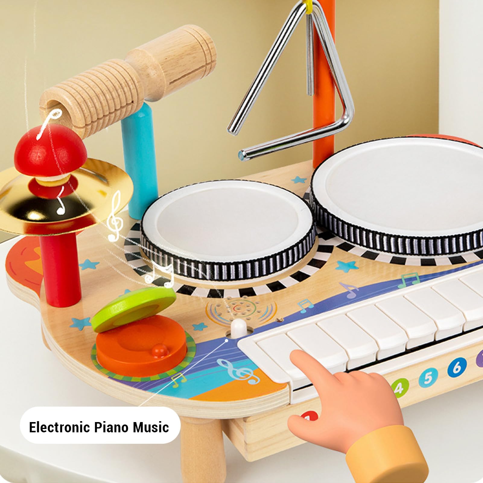 Asixxsix Kids Drum Set, Hölzerne Kleinkind -Musikinstrumente, Pädagogisches Kleinkindspielzeug Musikinstrumente Spielzeug für Vorschulerziehung, für jungenn und Mädchen