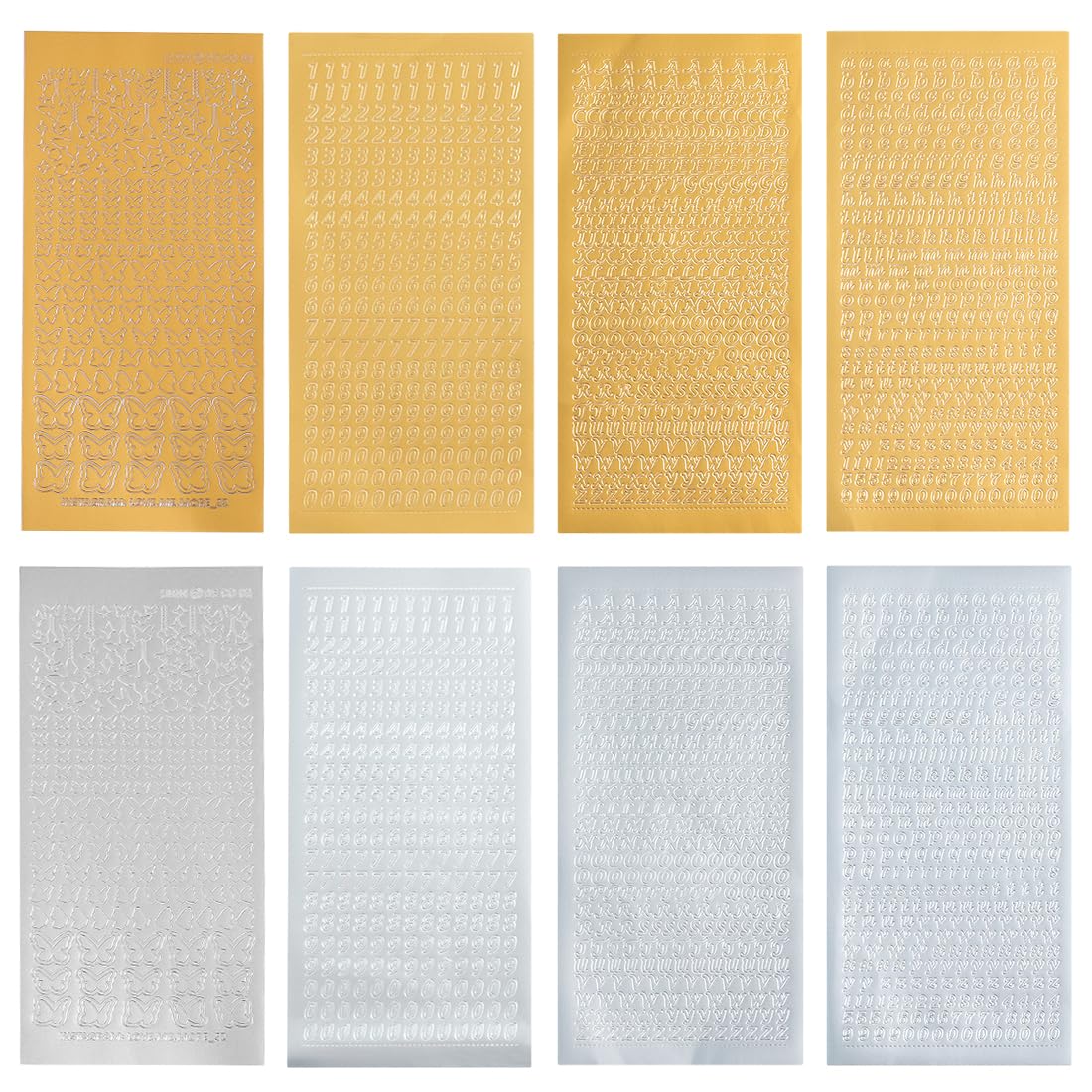 WKRTDY Conjunto 8 hojas Pegatinas Letras y Números adhesivas en decorativos, para manualidades y álbumes de recortes DIY, pegatinas fáciles de aplicar y quitar