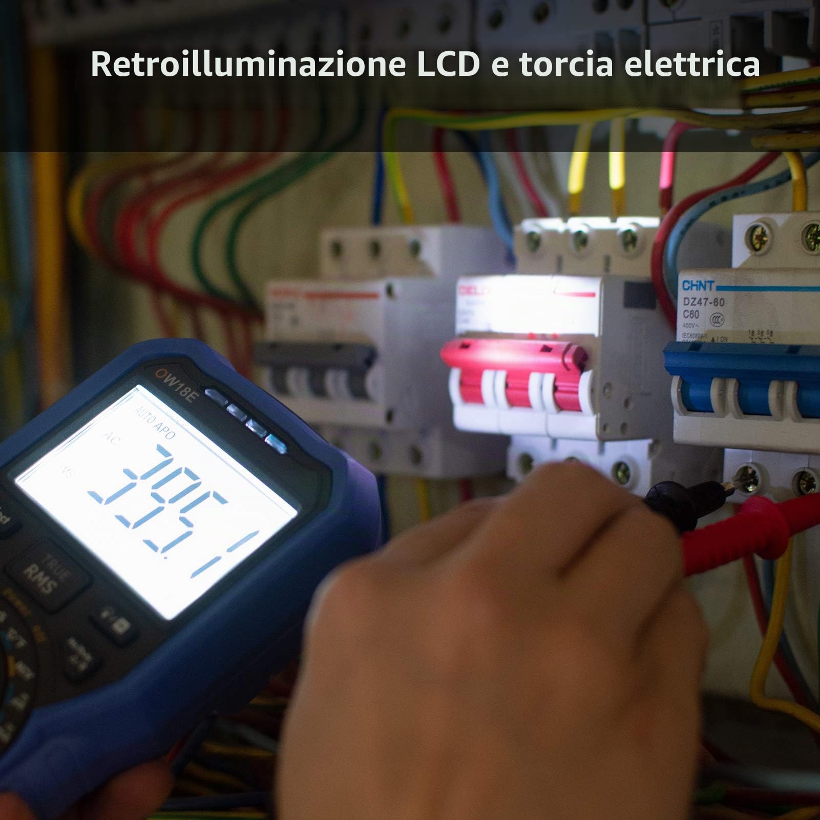 owon OW18E - Multimetro digitale Bluetooth, 20000 conti multimetri, voltmetro amperometro ohmmetro controllo circuito con fili di prova LCD retroilluminati, registratore dati T-Rms NCV