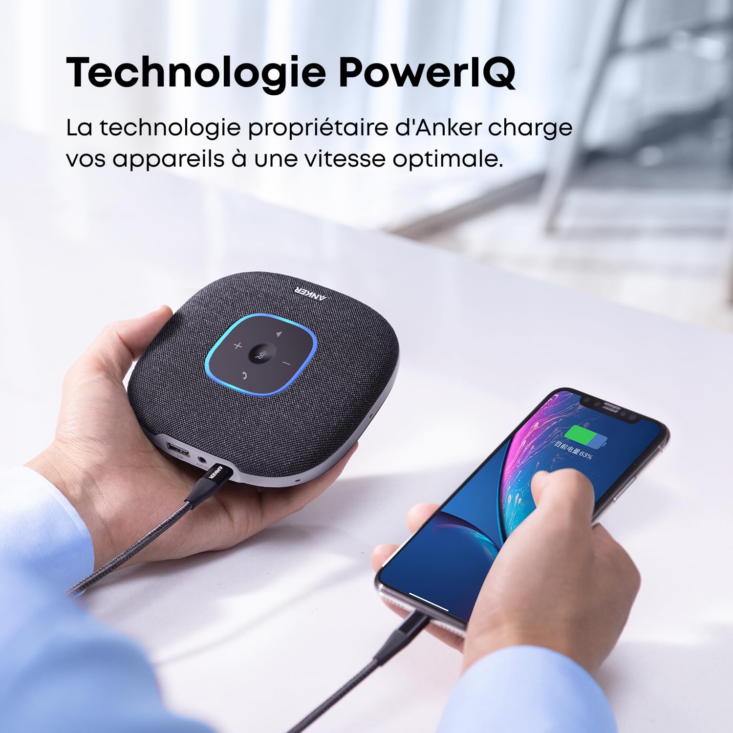 Soundcore Anker PowerConf S3 Enceinte de conférence Bluetooth 6 Microphones Enregistrement sonore Intelligent Batterie 24 h App, Bluetooth 5, USB-C, pour Bureau et Bureau à Domicile