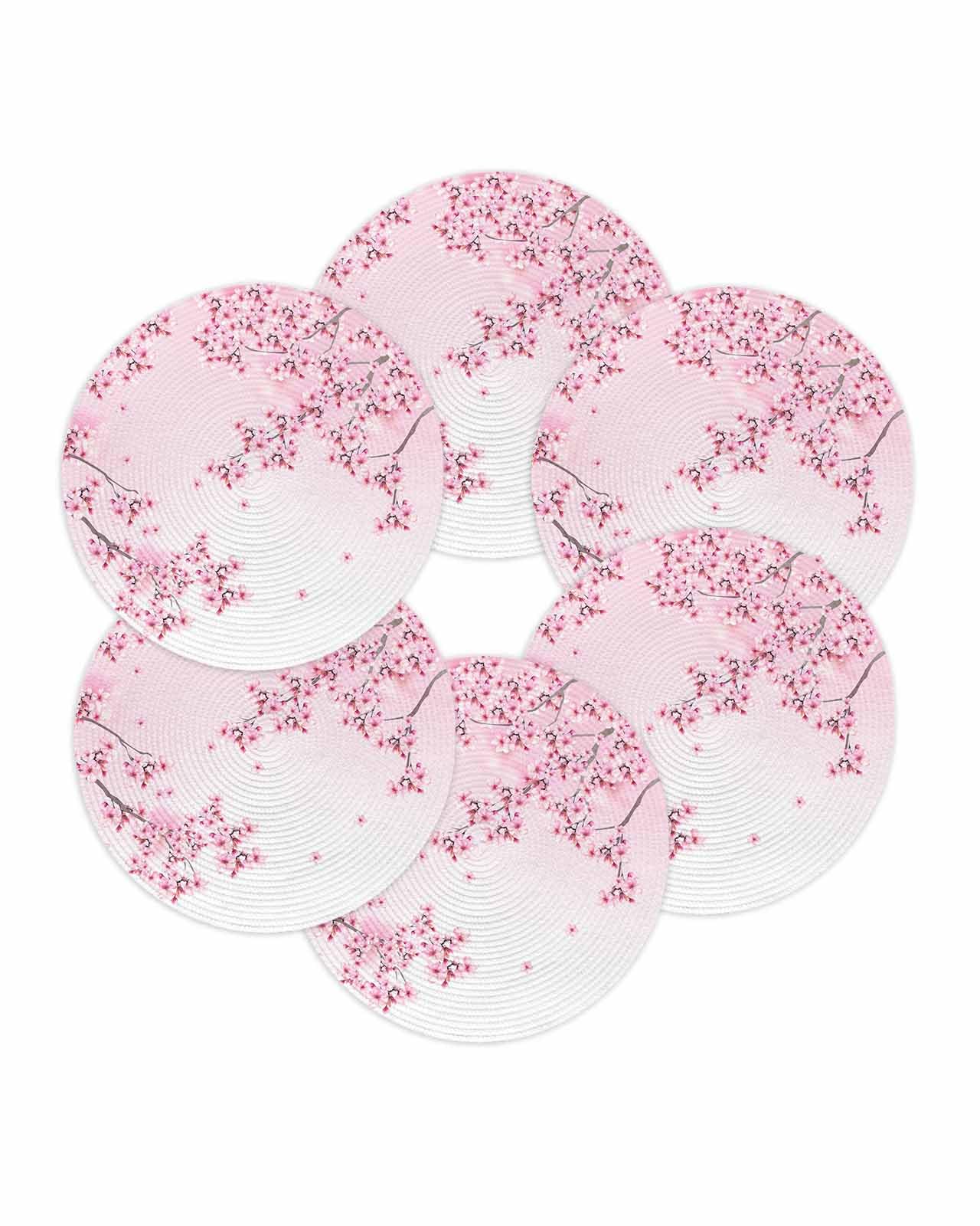 Round Placemats for Dining Table Set of 6 Cherry Blossom Place Mats Circle Washable Woven Placemat Floral Pink Sakura Flower Circle BraidedTable Mat