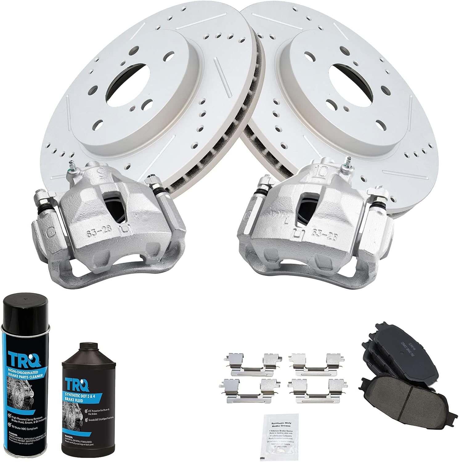 TRQ Front Ceramic Pads Performance Rotors Calipers & Fluids for Avalon Sienna Solara Camry SE XLE 3.3L 3.0L