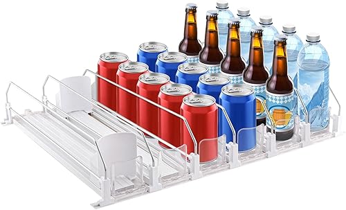 Organizador de bebidas para nevera, doble resorte cargado con autoempuje, organizador de refrigerador, estante de 6 filas, bandeja automática para