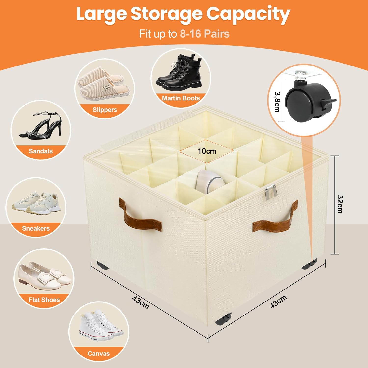2 Piezas Organizador de zapatos, Cajas almacenaje zapatos con ruedas, tapa transparente y divisores ajustables, para 16-32 pares