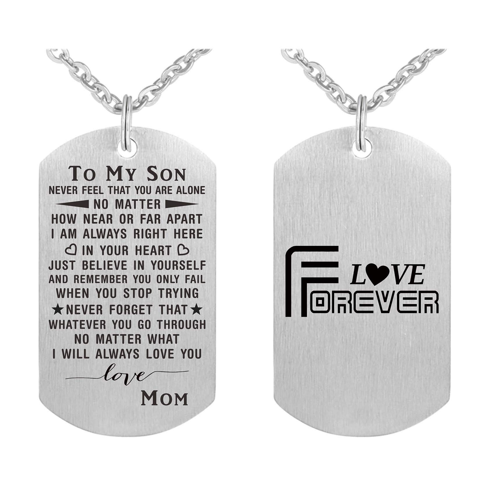 ABNTYABNTY Graduation Gifts for Son - Teen Boy Graduation Gifts Pendant Necklace - Inspirational Dog Tag Gifts for Son from Mom and Dad