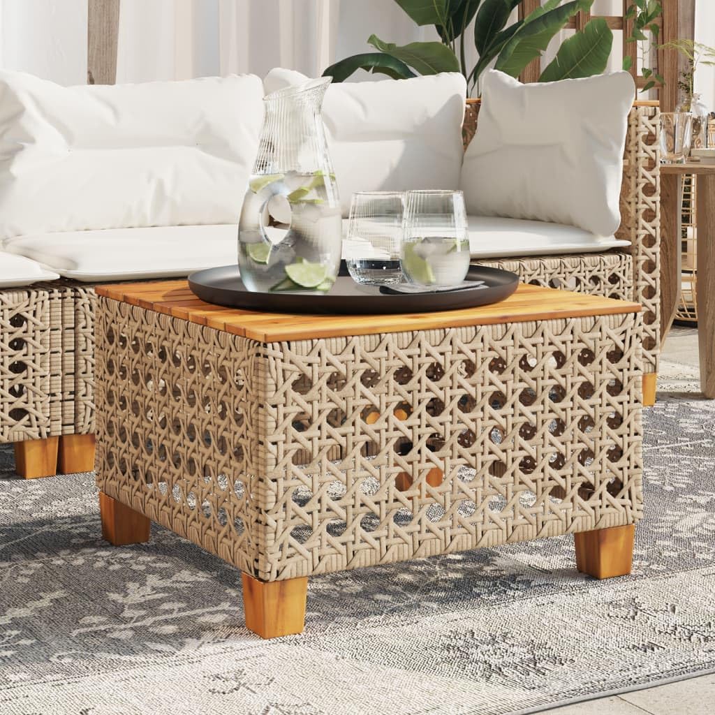 vidaXL Stolik ogrodowy, beż, 55x55x36 cm, rattan PE i drewno akacjowe