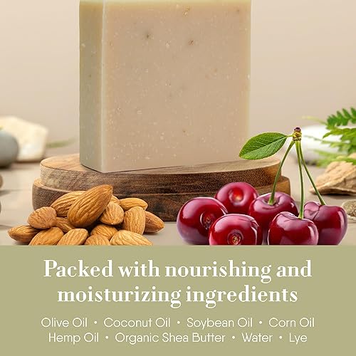 Miniatura 4 de 360Feel Jabón de almendras de cereza  Barra de jabón hecha a mano Castilla de 5 onzas  Almendras cerezas, avena como exfoliante  Jabones naturales