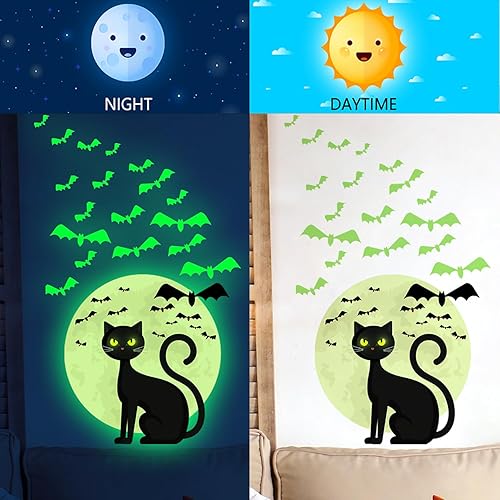 Miniatura 3 de Calcomanías de pared de Halloween que brillan en la oscuridad, calcomanías de pared de Halloween, calcomanías de pared luminosas de gato,