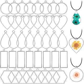 Oubaka 50pcs Open Bezel Pendants - 5 Geometric Styles Round Heart Teardrop Rectangle Hexagon for Resin Casting Jewelry DIY Crafts White K