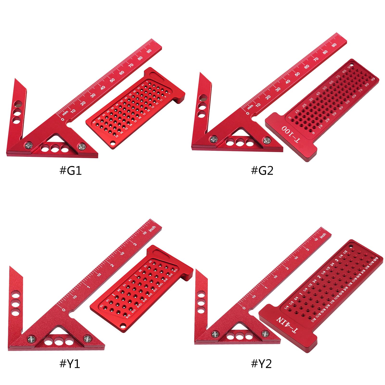 Juego de herramientas para carpintería, regla de aleación de aluminio y medidor de agujeros en forma de T, compacto y práctico para mediciones precisas, instrumentos de medición portátiles