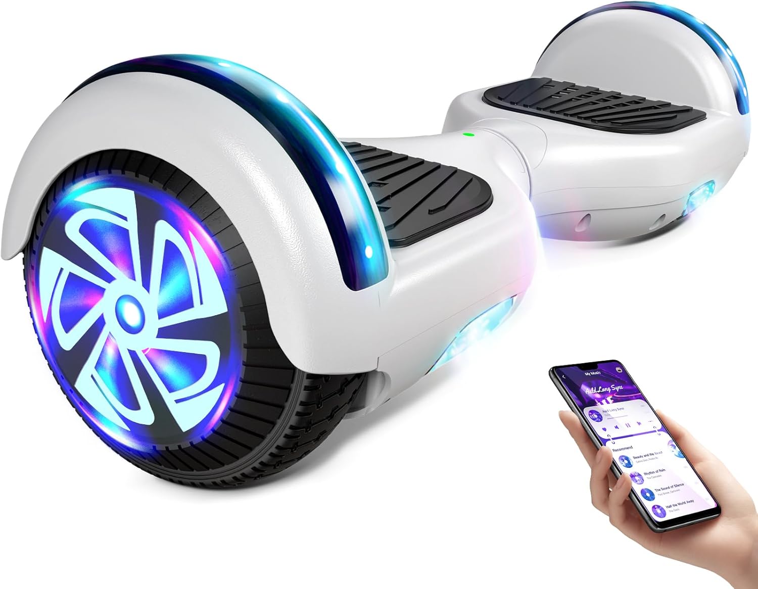 Scooter with Bluetooth Corlorful LED Lights, 6.5" Wheels, Dual 300W Motor Scooter for Kids Girls Boys Adults, All Ages