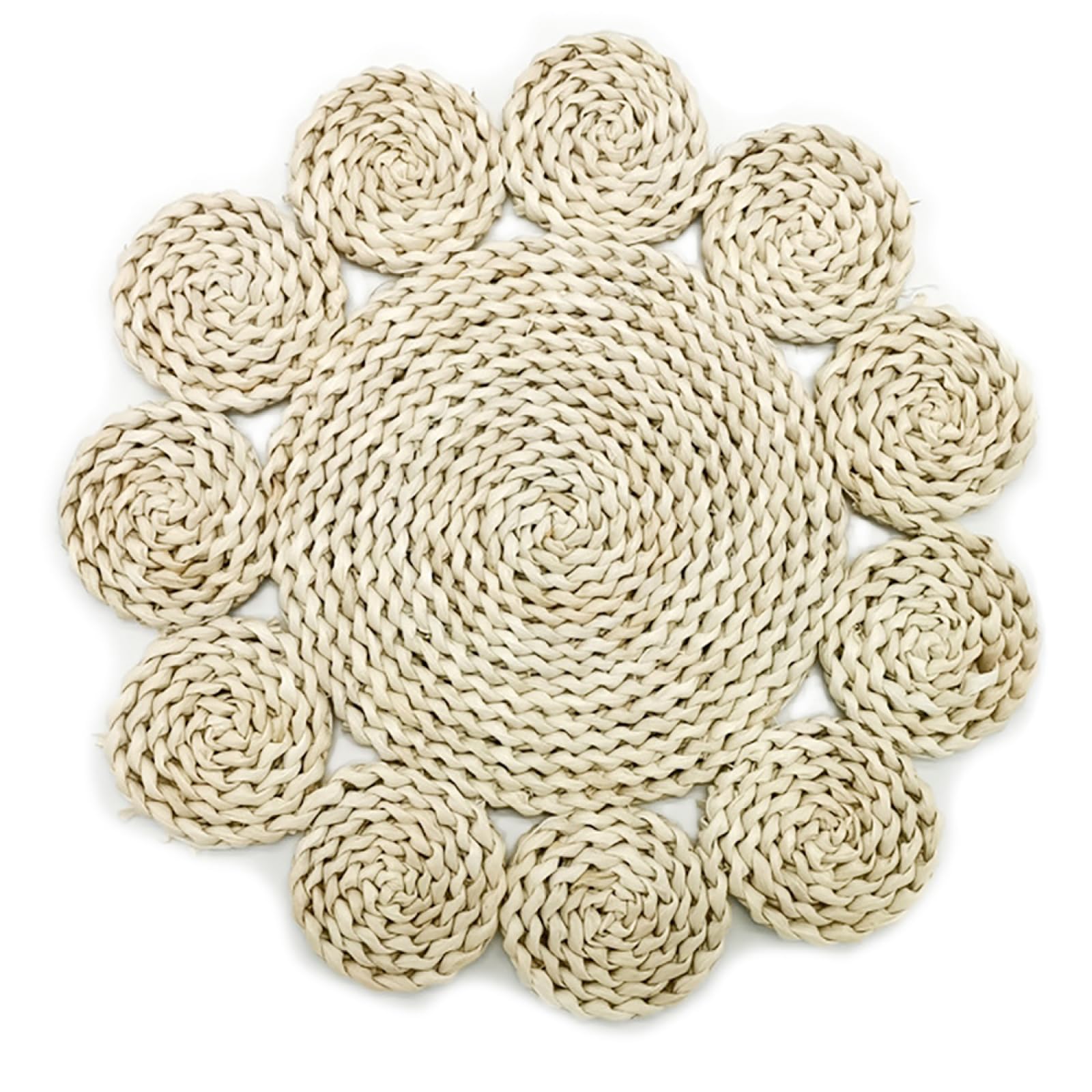 GrassWoven Placemat, Grass Woven Round Farmhouse Placemats For Kitchen Dining Table Multiple Sizes(C,38cm(14.9in)-6PCS)