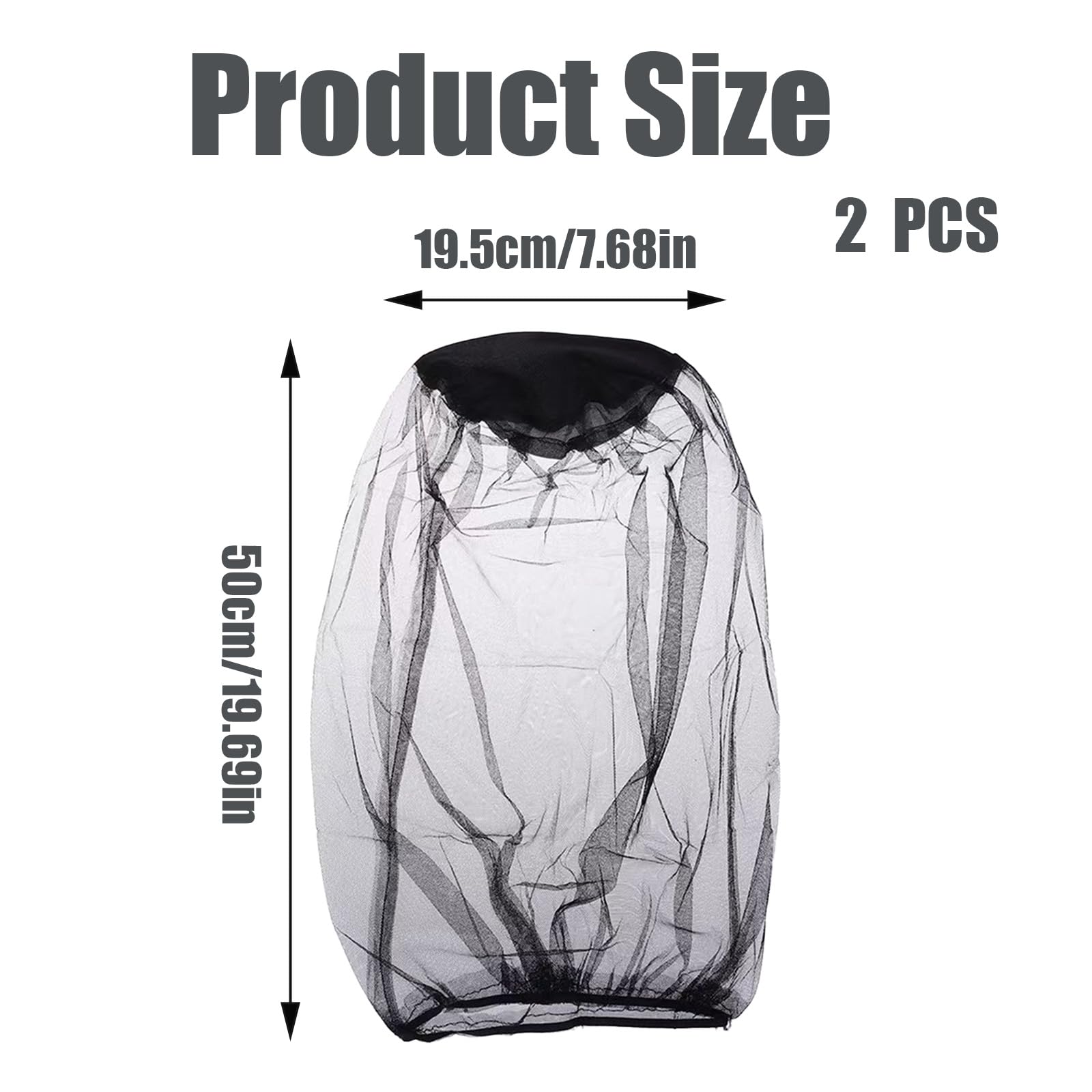 2pcs Moustiquaires de Tête pour Extérieur, Protection Ultralarge Contre Les Moustiques et Mouches pour Camping, Randonnée, Pêche et Jardinage, Maille Extra-Fine, Respirant, Universel pour Chapeaux