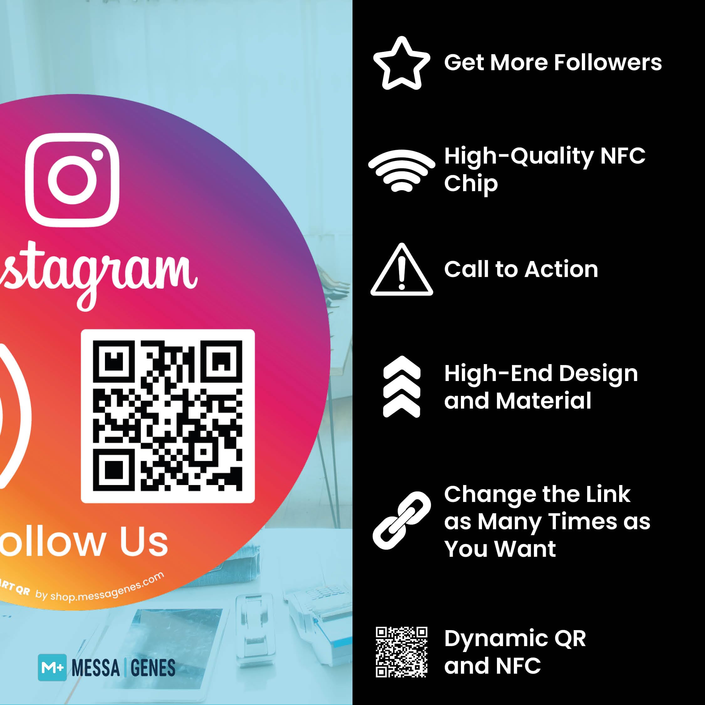 Reusable Followers Tap Sticker for Instagram, 2-Stickers Pack, QR & Tap NFC Sticker, Follow us on Instagram Tap Sticker - Image 2