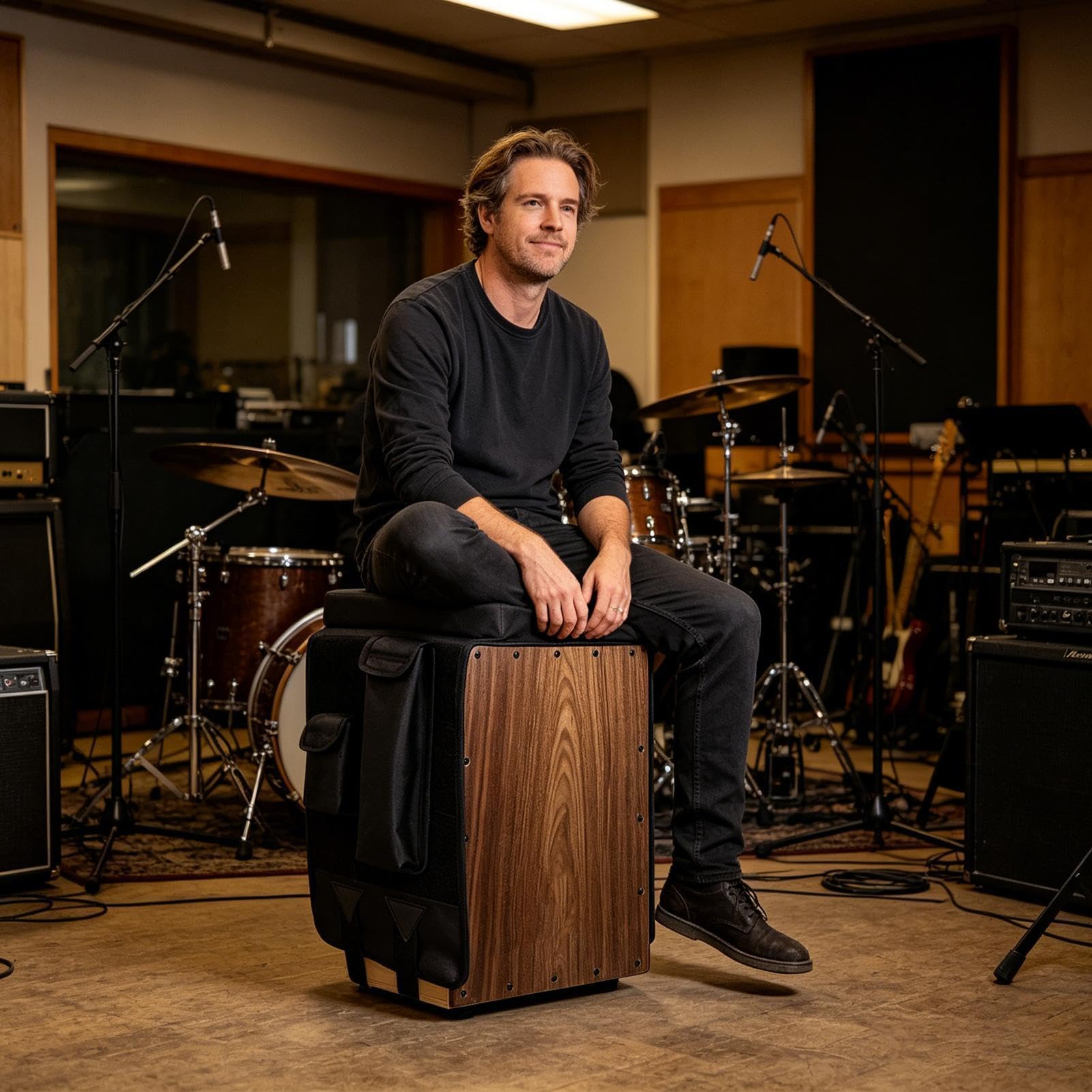 Seduta per Tamburo a Cajon Leggero Con 2 Tasche Laterali Regolabile E | Sedile Per Cajon A Percussione Per Sale Prove, Scuole, Di Registrazione, Musicisti E Percussionisti Itineranti