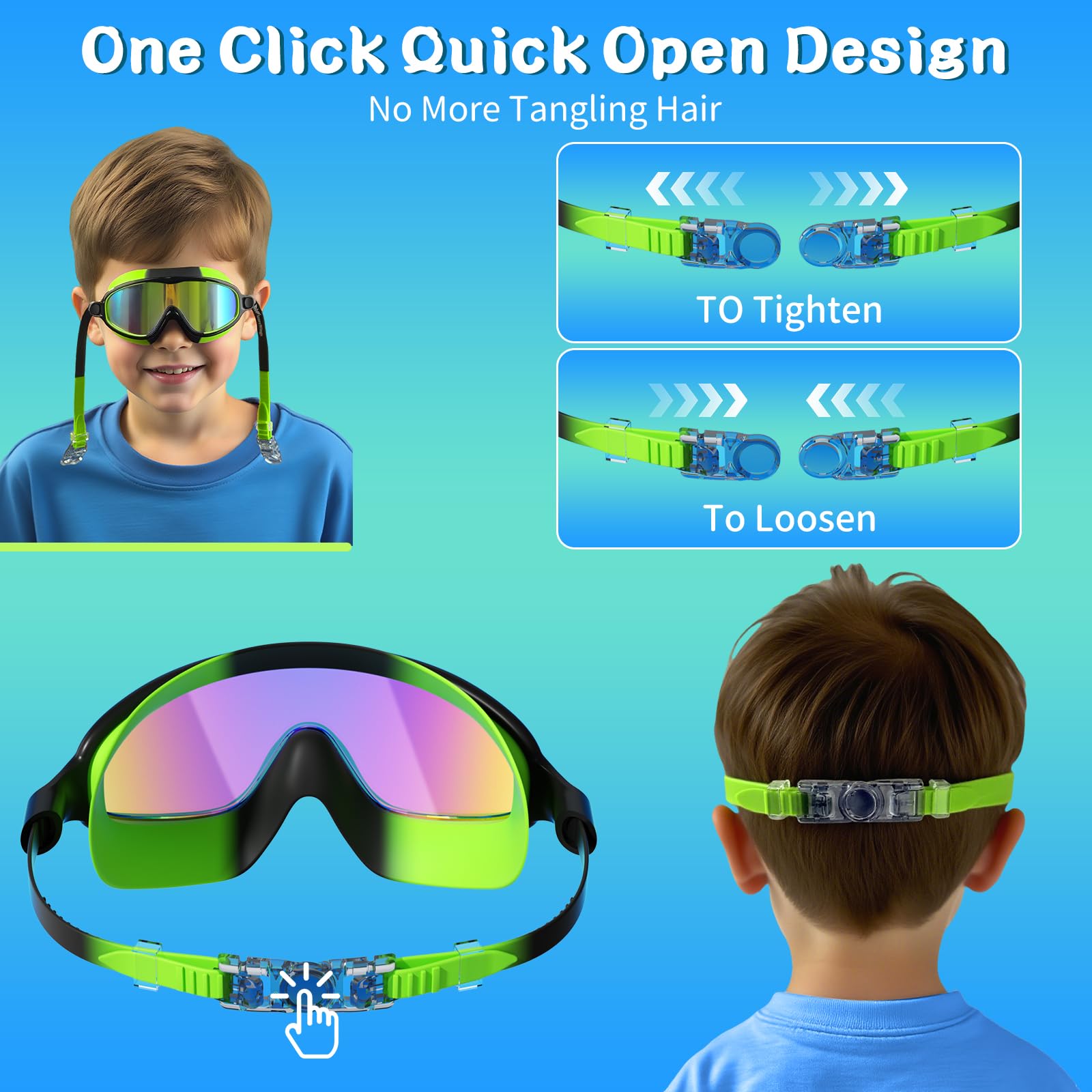 Paquete de 2 gafas de natación para niños, sin fugas, antivaho, anti-UV, para niños y niñas de 4 a 14 años