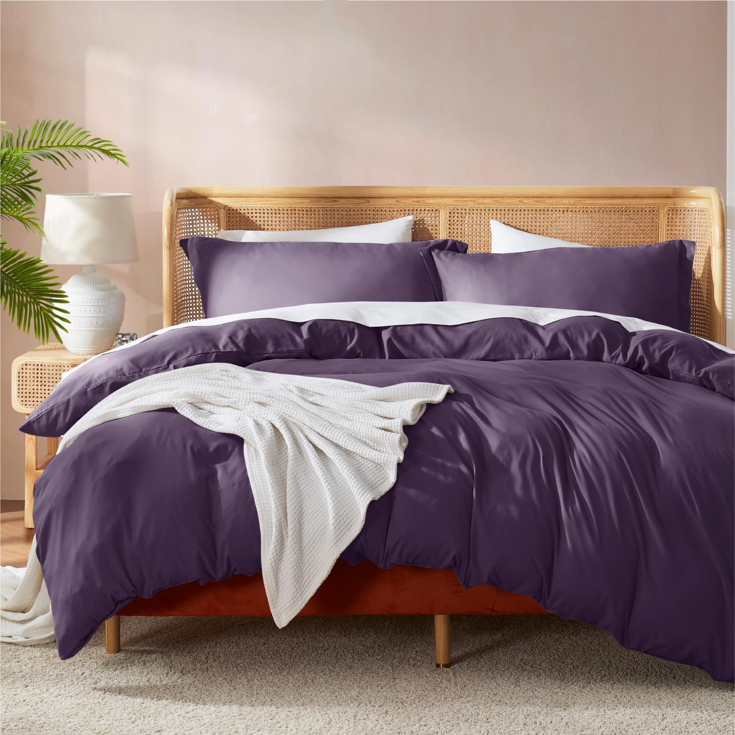 Nestl Purple Duvet Cover Queen Size - Soft Double Brushed Queen Duvet Cover Set, 3 Piece, with Button Closure, 1 Duvet Cover 90x90 inches and 2 Pillow Shams