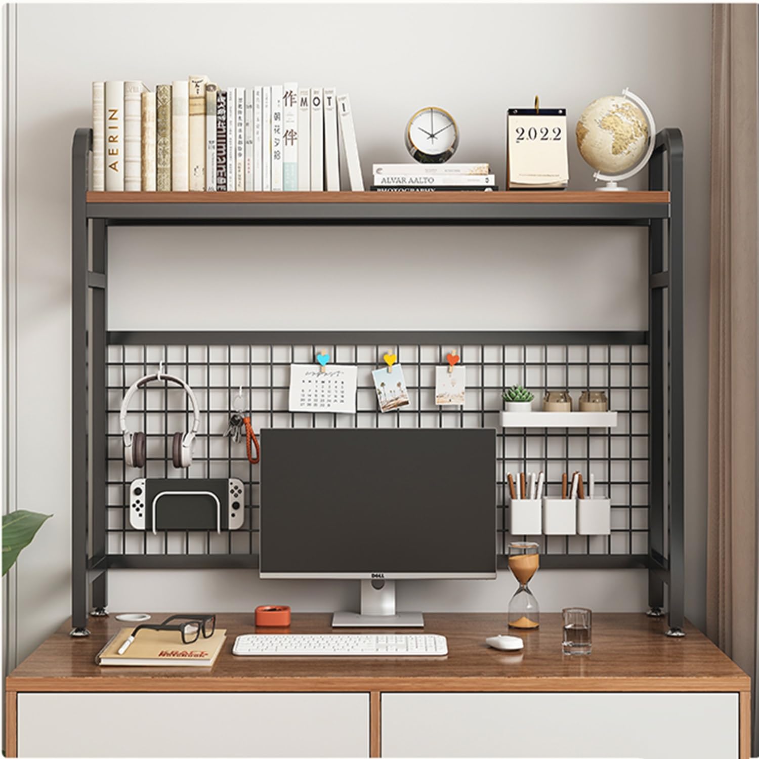 Libreria in metallo con ripiani a più livelli per dormitorio o ufficio per la casa o l'ufficio, autoportante, organizer da scrivania (nero, 2 ripiani, larghezza 54,9 cm)