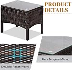 RELAX4LIFE 3-Piece Patio Furniture Set, PE Rattan Wicker Chairs w/Glass Top Coffee Table & Thick Cushions, Bistro Sofa Set for Deck Porch Balcony Garden, Conversation Set Outdoor Furniture (Beige)