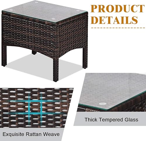 Miniatura 5 de RELAX4LIFE Juego de muebles de patio de 3 piezas, juego de conversación de mimbre de ratán PE para exteriores con mesa de centro de cristal y