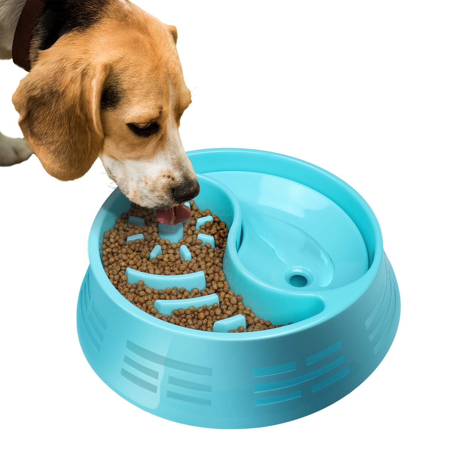 Slow Feeder Eating Dog Bowls Fun Feeder Non Slip Pet Bowl, Dog Food and Water Plastic Double Bowls for Small Medium Large Dogs Blue