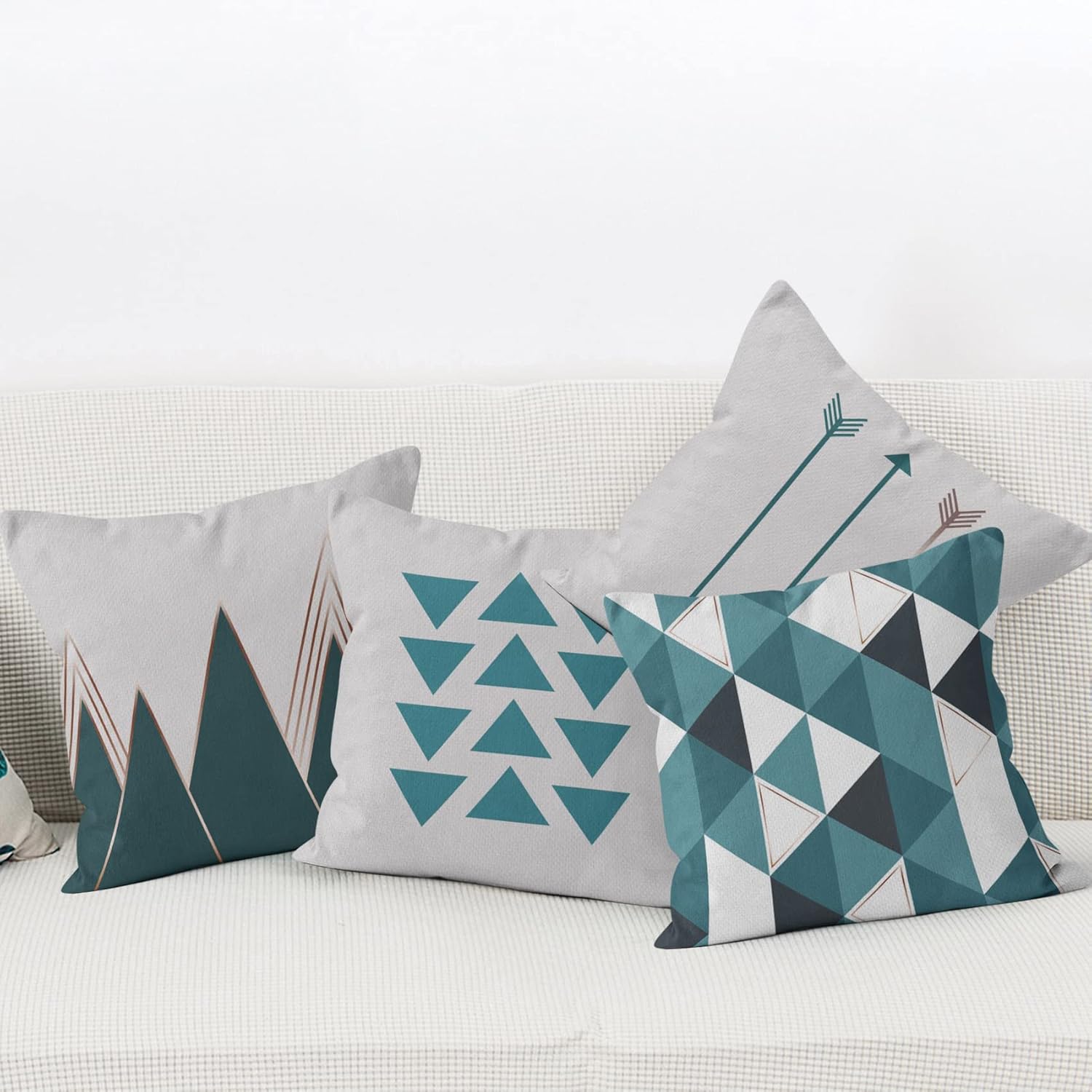 クッションカバー 北欧 45x45cm インテリア Kasumiori おしゃれ 飾り 4枚セット 幾何学模様 三角形 シンプル ソファ背当て 装飾枕カバー 座布団カバー 抱き枕カバー ストライプ 家庭 オフィス 椅子 車内 ベッド 可愛い 装飾品 麻調ポリエステル製 お買い得モデル