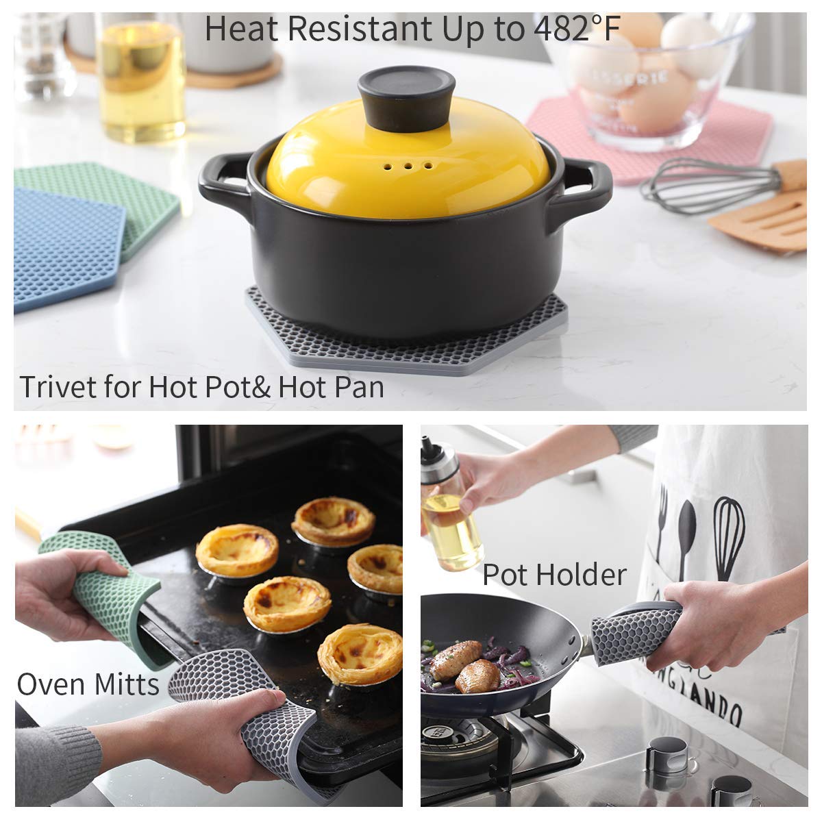 Trébedes De Silicona Plegables Para Ollas Calientes - Set 4 Unidades, Resisten 250°C, Antideslizantes Y Lavables